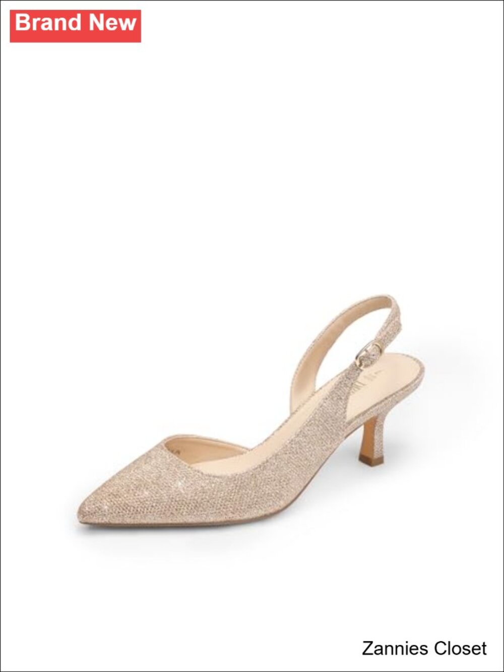✨ DREAM PAIRS Women's Kitten Heel Slingback Pumps Pointed Toe Glitter - Picture 1 of 6